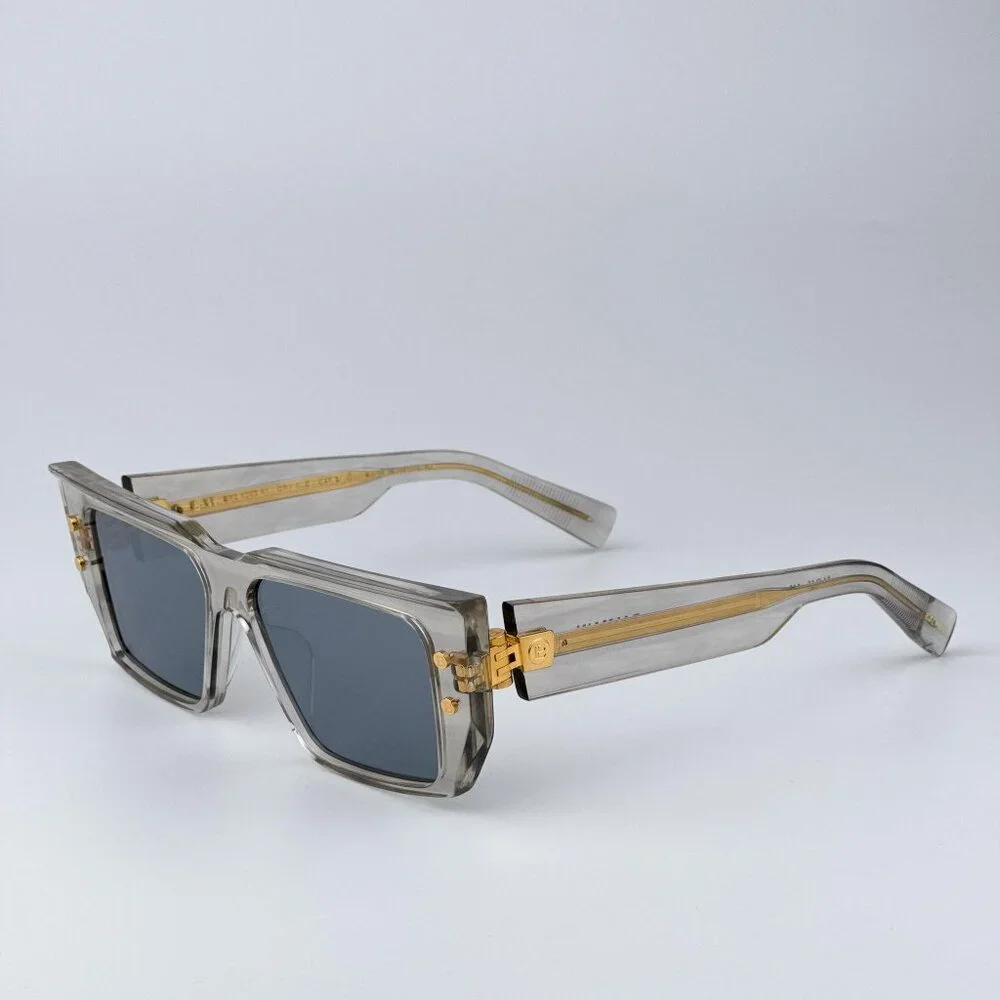 Balmain B-VI BPS-121B-54 Men BRAND NEW Sunglasses Titanium Gold Grey Cat Eye